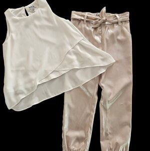 MIA Champagne Gold Dressy Pants And White Flowy Tank